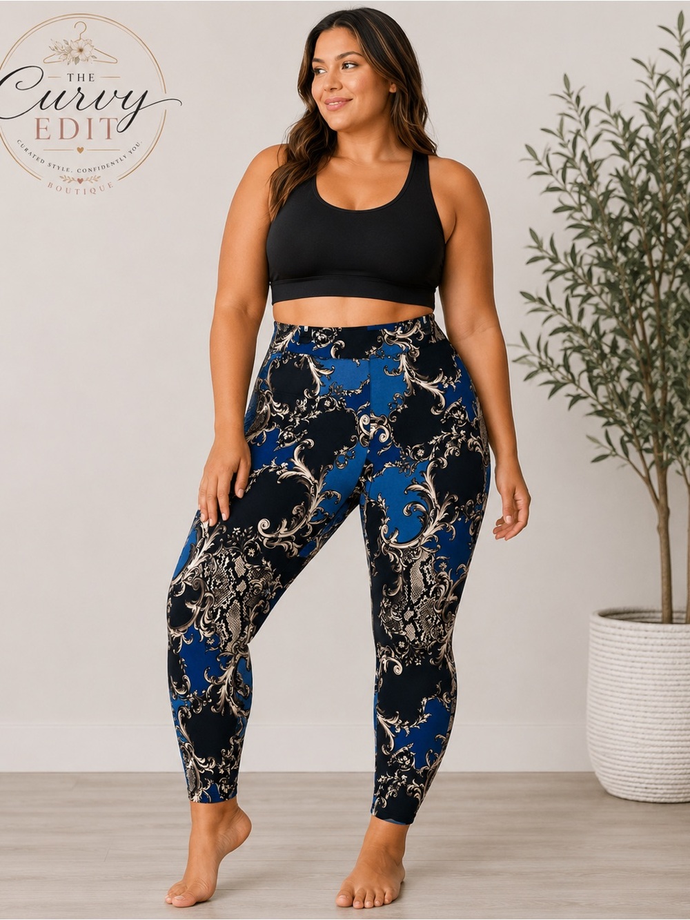 NWT Athleisure Thalia Sodi XL Blue Baroque Print Leggings Stretch Pull-On Pants